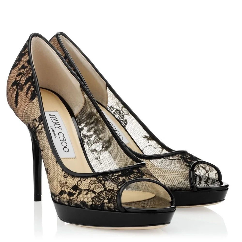 Jimmy Choo Black Luna Lace Platform Pumps Size  US9 NEW